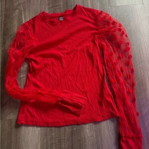 Red Sheer Sleeve Women's Top